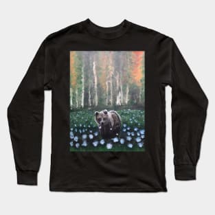 Autumn Morning in a Forest Bear Flowers and Blowers Peace Harmony with Nature Long Sleeve T-Shirt